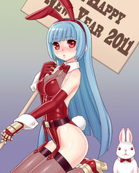  animal_ears atk bad_id bad_pixiv_id blue_hair elbow_gloves female garter_belt gloves highleg highleg_leotard hime_cut kula_diamond leotard long_hair playboy_bunny rabbit rabbit_ears red_eyes red_leotard solo the_king_of_fighters thighhighs  rating:questionable score: user:bot