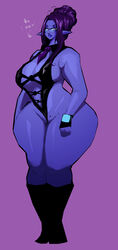 alien blue_skin breasts milf myrsi_(riendonut) pointy_ears purple_hair riendonut thick_thighs wide_hips rating:Questionable score:42 user:punkmaster