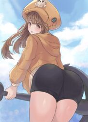 1girls anchor ass ass_focus big_ass bike_shorts black_shorts bottomwear brown_eyes brown_hair calmgreentori clothing dat_ass female female_only guilty_gear hat headwear holding_weapon hoodie huge_ass may_(guilty_gear) orange_hoodie short_hair short_shorts shorts solo solo_female thighs topwear weapon rating:Questionable score:102 user:daft_human