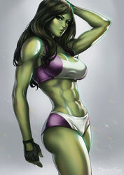 1girls abs avengers belly big_breasts booty_shorts dandon_fuga female female_only fingerless_gloves fit fit_female gloves green_eyes green_hair green_skin hulk_(series) large_breasts legs marvel marvel_comics navel she-hulk solo sports_bra sports_shorts thighs toned toned_female rating:Questionable score:136 user:Freezer88