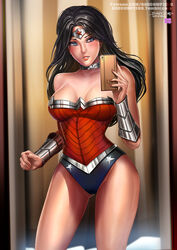 1girls badcompzero bare_shoulders black_hair blue_eyes bracelet breasts cellphone cleavage covered_breasts dc dc_comics diana_prince female female_only fully_clothed large_breasts legs long_hair phone selfie smartphone solo thighs tiara wonder_woman wonder_woman_(series) rating:Safe score:75 user:Bart