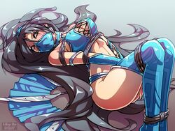 2d asian_female bondage dark_hair female h1kar1ko kitana laying_down masked_female mortal_kombat solo tied_up rating:Questionable score:189 user:FrostyCake