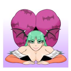  ass_up bat bat_wings big_ass big_breasts clothed clothing darkstalkers fully_clothed green_hair huge_ass huge_breasts hyper_ass morrigan_aensland shinoboober  rating:questionable score: user:bot