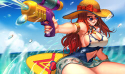 blue-tinted_eyewear league_of_legends long_hair looking_over_eyewear looking_over_glasses looking_over_sunglasses miss_fortune pd pool_party_miss_fortune pool_party_series red_hair sunglasses tagme tinted_eyewear watergun rating:Explicit score:69 user:Wh0