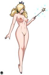 areolae artist_name blonde_hair blue_eyes breasts collarbone crown feet female hair_over_one_eye legs lips looking_at_viewer mario_(series) nail_polish navel nintendo nipples nude princess_rosalina pussy revtilian shiny_skin solo super_mario_galaxy toenail_polish toes twintails uncensored wand white_background rating:Explicit score:104 user:bot