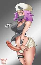 1futa 2016 afrobull artist_name balls bandana bandana_over_mouth big_penis breasts cleavage color erect_nipples erection female_team_skull_grunt first_porn_of_character futa_only futanari game_freak hourglass_figure intersex long_hair long_purple_hair looking_at_viewer nipples penis pink_eyes pokemon pokemon_sm pulling_down_shorts purple_eyes purple_hair shirt shorts solo tank_top team_skull team_skull_grunt team_skull_grunt_(female) text thick_thighs tumblr_link veins veiny_penis rating:Explicit score:299 user:justausername