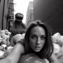 1girls ai_generated alley brown_hair celebrity dall-e3 doggy_style garbage garbage_bags green_fur implied_sex kate_middleton light-skinned_female looking_at_viewer muppets naked naked_female nude nude_female oscar_the_grouch prone_bone puppet real_person sesame_street tagme the_muppet_show trash trash_bag rating:Explicit score:52 user:Carl_Wheezer