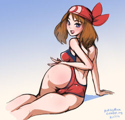 female human human_only may_(pokemon) minacream one-piece_swimsuit pokemon presenting solo rating:Questionable score:147 user:Freezer88