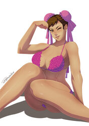 1girls asian bare_shoulders big_breasts bra breasts brown_eyes brown_hair capcom chun-li color colored earrings female female_only human large_breasts lingerie mammal navel smile solo street_fighter tovio_rogers white_background wink rating:Questionable score:104 user:Freezer88