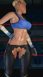 1girls 2016 3d abs armpits bandage bare_shoulders blonde_hair blue_gloves boxing_ring breasts cassie_cage dentol female female_only fingers fit gloves hand_on_hip hands hips looking_back medium_breasts mortal_kombat mortal_kombat_x nails pussy shiny shiny_skin short_hair solo source_filmmaker sports_bra standing stomach tight_pants torn_panties rating:Explicit score:47 user:master333