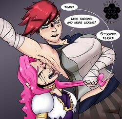 2girls armpit_licking armpits blossomflower blossonflower dialogue female female_only femdom femsub league_of_legends pink_hair seraphine_(league_of_legends) short_hair sweat sweaty text tomboy vi rating:Questionable score:44 user:busterancher