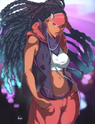 1girls big_breasts bitethebull black_hair clothed clothing color dark-skinned_female dark_skin female female_focus female_only hat headphones hi_res kimberly_jackson large_breasts long_hair looking_at_viewer solo solo_female street_fighter street_fighter_6 tagme thick_thighs rating:Safe score:30 user:Gigiti