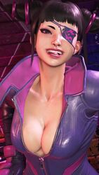 3d big_breasts bob_cut eye_patch inner_sideboob juri_han looking_at_viewer screenshot sf_screenshot slim_waist smiling smiling_at_viewer street street_fighter street_fighter_6 street_fighter_v tight_clothing rating:Questionable score:66 user:ThatFGuy