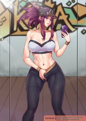 1girls akali big_breasts female female_only fully_clothed gonster hat hourglass_figure k/da_akali k/da_series large_ass large_breasts league_of_legends mirror mirror_selfie phone ponytail purple_eyes red_hair selfie short_hair solo sports_bra strapless strapless_top strapless_topwear sweat thick_thighs tubetop white_skin wide_hips yoga_pants rating:Questionable score:293 user:ClaireHarveyQueen