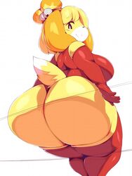 alternate_version_available animal_crossing anthro ass bell blonde_hair breasts canine canine_humanoid dog_tail female female_focus female_only furry isabelle_(animal_crossing) large_ass large_butt leotard nintendo sideboob sitting tail thick_thighs thighs thighsocks trinity-fate62 yellow_fur rating:Questionable score:243 user:Videocraig3322