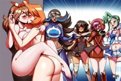 6girls against_wall alternate_breast_size angry arm_grab ass aura_(pokémon) back bare_shoulders being_watched big_ass big_breasts blue_background blue_eyes blue_hair blush boots breast_frottage breasts brown_hair cape carola_(pokémon) caught closed_eyes clothed clothed_female_nude_female courtney_(pokemon) courtney_(pokemon_oras) covering_face crying dark_skin feet female female_only frottage gloves gradient green_eyes green_hair gym_leader hair_over_one_eye holding hug huge_breasts human human_only jadenkaiba jealous kasumi_(pokemon) kissing large_breasts leg_lock lesbian lisia_(pokemon) long_hair may_(pokemon) may_(pokemon_oras) midriff multiple_girls mutual_yuri navel nintendo nude open_mouth orange_hair pokemon pokemon_gsc pokemon_hgss pokemon_oras purple_hair red_eyes ribbon see-through shelly_(pokemon) shelly_(pokemon_oras) shirt short_hair shorts silvina_(pokémon) small_breasts standing sweat symmetrical_docking team_aqua team_magma tears teeth thick_thighs thighhighs toes tongue white_background yuri zinnia_(pokemon) rating:Explicit score:665 user:Witchan