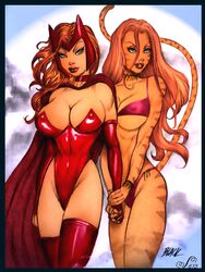 avengers colored deacon_black female female_only green_eyes hand_holding human marvel multiple_females nipples_visible_through_bra scarlet_witch straight_hair tigra wanda_maximoff x-men rating:Questionable score:28 user:bot