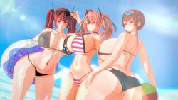  3girls american_flag_bikini azur_lane bikini black_bikini bremerton_(azur_lane) clothed honolulu_(azur_lane) honolulu_(summer_accident?!)_(azur_lane) huge_ass huge_breasts mischievous_smile nipples_visible_through_clothing paracetamolkoi posing red_hair swimsuit thick_thighs wet_skin zara_(azur_lane) zara_(poolside_coincidence)_(azur_lane)  rating:explicit score: user:topkeklj62