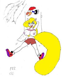 2006 animaniacs anthro breasts clothes color female fez_(artist) front_view fur furry furry_breasts hair interspecies male mammal minerva_mink mink mustelid nipples partially_colored sitting solo_focus tagme tree yellow_hair rating:Explicit score:1 user:bot