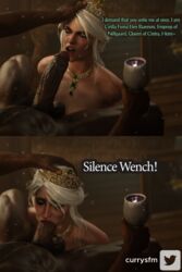 3d angry blowjob ciri crown currysfm dark-skinned_male dialogue fellatio forced_oral forced_submission green_eyes humiliation interracial jewelry kneeling large_penis maledom questionable_consent royal_slut royalty the_witcher_(series) the_witcher_3:_wild_hunt tiara white_hair rating:Explicit score:267 user:curry_sfm