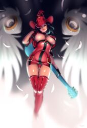 black_hair bob_cut boots breasts clothing_lift crop_top feathers female fingerless_gloves gloves green_eyes guilty_gear guitar hat hat_over_one_eye high-waist_skirt highres i-no instrument looking_at_viewer microskirt nipples one_breast_out optionaltypo pantyshot pantyshot_(standing) parted_lips red_legwear short_hair skirt smile solo speaker thigh_boots thighhighs underboob wings witch_hat rating:Questionable score:75 user:Shaded_Cube