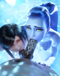 1boy 2girls 3d 3d_(artwork) ball_sucking black_hair collaborative_fellatio crossover dark-skinned_male dark_skin eastern_and_western_character eye_contact fellatio ffm_threesome final_fantasy final_fantasy_vii final_fantasy_vii_remake interracial long_hair mikadawn multiple_girls oral overwatch overwatch_2 purple_skin red_eyes square_enix sucking_penis sucking_testicles swimming_pool teamwork threesome tifa_lockhart water widowmaker yellow_eyes rating:Explicit score:206 user:ToggafNaelik