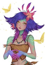 1girls artelsia clothed clothing digital_painting_(artwork) facial_markings female female_focus female_only league_of_legends looking_at_viewer multicolored_body multicolored_hair necklace neeko simple_background yellow_eyes rating:Safe score:23 user:mydickhurtaf