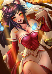 1girls ahri black_hair breasts clothed collarbone cute_fang fangs female fox fox_ears fox_girl fox_tail kimono kitsune league_of_legends nine_tailed_fox pudding300 thick_thighs thighs yellow_eyes rating:Questionable score:4 user:mydickhurtaf