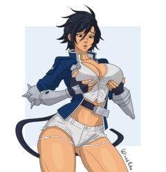 1girls armor ass bare_thighs big_breasts bimbo black_eyes black_hair blazblue blazblue:_central_fiction blazblue:_chronophantasma booty_shorts boruto:_naruto_next_generations breast_grab breast_squeeze breast_squish breasts breasts_bigger_than_head bullet_(blazblue) bullet_(blazblue)_(cosplay) busty cleavage clothed clothing cosplay crop_top crossover female female_focus female_only fingerless_gloves gender_transformation genderbent genderswap genderswap_(mtf) gloves hi_res high_resolution highres holding_breast inner_sideboob konohagakure_symbol large_breasts light-skinned_female light_skin minishorts naruto naruto_(classic) naruto_(series) naruto_shippuden open_mouth pinup revealing_clothes rule_63 sasuke_uchiha sasuko short_shorts shorts shounen_jump skimpy skimpy_clothes solo solo_female solo_focus spiky_hair superheroine thick_thighs thighs thunder_thighs uchiha_sasuke wixedecho rating:Explicit score:36 user:meriko