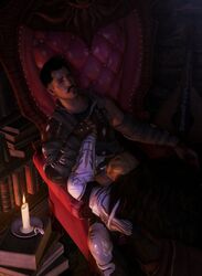  2boys 3d 3d_(artwork) 3d_model armchair armor artist_name artist_website bara beard beauty_mark blonde_hair blowjob book bookshelf candle closed_eyes clothed clothing cullen_rutherford dark-skinned_male dark_hair dark_skin dorian_pavus dragon_age dragon_age_inquisition duo facial_hair fellatio gay gay_blowjob gay_male gay_sex hand_on_chest holding_hand human looking_pleasured mage male male/male male_only male_penetrated male_penetrating male_penetrating_male mole moustache mustache oral oral_penetration oral_sex orgasm_face penetration pleasure_face rainbowrenders sex straight_male video_games yaoi  rating:explicit score: user:priape