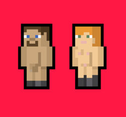  alex_(minecraft) breasts dark_skin dick female ginger male minecraft muymal no_emotion pale_skin penis pixel_art pussy square_head standing steve_(minecraft) vagina  rating:explicit score: user:muymal