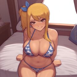  1girl ai_generated bed bedroom bikini fairy_tail female golreq large_ass large_breasts lucy_heartfilia smile  rating:explicit score: user:golreq