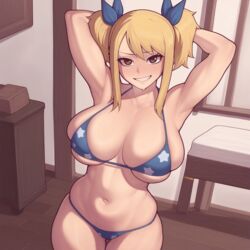  1girl ai_generated arms_behind_head bikini fairy_tail female golreq large_ass large_breasts lucy_heartfilia twintails  rating:explicit score: user:golreq