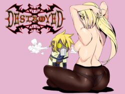 ass black_legwear blonde_hair breasts guilty_gear long_hair millia_rage panties robo-ky sideboob sitting third-party_edit topless traced rating:Explicit score:18 user:bot