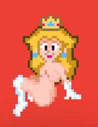  1girls blonde_hair completely_nude_female crown female female full_body long_hair mario_(series) muymal nintendo nude_female pixel_art princess_peach red_background simple_background super_mario_world white_gloves  rating:explicit score: user:muymal