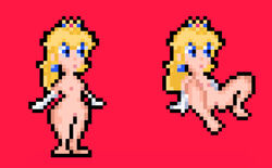  blonde_female blonde_hair blue_eyes boobs crown gloves legs legs_spread mario_(series) muymal pink_nipples pink_pussy pixel_art princess princess_peach pussy super_princess_peach vagina  rating:explicit score: user:muymal