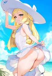  ai_generated dclp flat_chest lillie_(pokemon) panties pokemon skirt_lift standing  rating:explicit score: user:dur1n