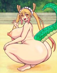 1girls alternate_ass_size alternate_breast_size ass barefoot beach blush completely_nude completely_nude_female crouching crouching_female dragon_girl dragon_horns dragon_tail feet female female_only full_body horns huge_ass huge_breasts hyper_ass long_hair looking_at_viewer maid_headdress matospectoru miss_kobayashi's_dragon_maid naked naked_female nude nude_female open_mouth orange_eyes public_exposure public_indecency public_nudity sand side_view sideboob smile solo solo_female squatting tail thick_thighs tohru_(dragon_maid) twintails waving waving_at_viewer rating:Explicit score:20 user:foxzephyr