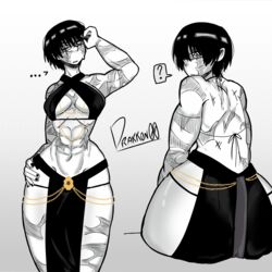  abdomen abs anime biceps big_ass big_breasts big_thighs drakkon00 dress glasses jujutsu_kaisen manga muscular muscular_female scar scars thick_thighs zenin_maki  rating:explicit score: user:demongorgona