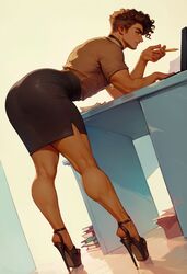  ai_generated ass bent_over bent_over_table big_ass big_butt brown_hair choker gay hazel_eyes heels necklace office pencil_skirt skirt tallcallipygian tcallipygian  rating:explicit score: user:tcallipygian