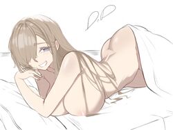  1girls ass asuna_(blue_archive) big_ass big_breasts blonde_hair blue_archive blue_eyes breasts covered_eyes covering_breasts fanart laying_on_bed md_doubled naked naked_female nude showing_ass smile smiling smiling_at_viewer  rating:explicit score: user:md_doubled