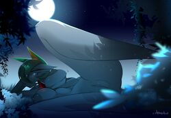 anthro big_breasts breast_grab breasts eyewear fan_character female fog foggy_background forest fusion gardevoir generation_3_pokemon generation_5_pokemon genitals glasses grass green_hair hair hand_on_breast hi_res ivy_(disambiguation) lidded_eyes light lying madragon moonlight night nintendo nipples on_back one_leg_up plant plump_labia pokemon pokemon_(species) pokemon_fusion pussy raised_leg seductive serperior serpevoir short_hair sky smile smiling_at_viewer solo spread_legs spreading summer tree white_body rating:Explicit score:22 user:bot