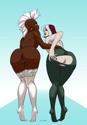 2girls abstract_background african african_female anna_marie anus artist_name ass ass_cutout bare_shoulders bent_over big_ass big_breasts big_butt blue_background blue_eyeshadow blue_lips blue_lipstick blue_nails bottomless breasts brown_hair brown_skin bubble_ass bubble_butt busty chocolate_and_vanilla color colored colored_nails curvaceous curvy dark-skinned_female dark_skin dat_ass earring earrings eyebrows eyeshadow feet female female_only functionally_nude functionally_nude_female goth goth_girl green_eyes hair hand_on_hip human human_only humanoid kneepits lace-trimmed_thighhighs large_ass light-skinned_female light_skin lipstick long_hair looking_back looking_over_shoulder makeup marvel marvel_comics mohawk multicolored_background multicolored_hair multiple_females multiple_girls mutant nail_polish naked nude nude_female nudity open_mouth ororo_munroe painted_nails pale-skinned_female pale_skin pantyhose presenting presenting_hindquarters puffy_anus pussy rear_view rogue_(evolution) rogue_(x-men) round_ears savalkas shiny shiny_skin sideboob simple_background smile standing stockings storm_(x-men) superhero superheroine tearing_clothes teeth thick_thighs thighhighs tiptoes topless torn_clothes torn_clothing torn_pantyhose two_tone_hair uncensored vagina voluptuous white_background white_eyes white_hair white_legwear white_stockings white_streak wide_hips x-men x-men_evolution rating:Explicit score:141 user:justausername