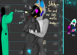  black_fur blue_penis breast_grab breasts deltarune female furry green_eyes grey_fur kris_(deltarune) large_penis naked_female protogen pussy r0bfurrfox ralsei ralsei_with_black_fur susie_(deltarune)  rating:explicit score: user:fur-fox