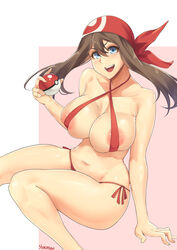 1girls alternate_breast_size areolae artist_name bare_shoulders belly big_ass big_breasts bikini blue_eyes bocas_top breasts brown_hair cleavage criss-cross_halter eyelashes female female_only halter_top halterneck holding hourglass_figure human human_only large_breasts long_hair looking_at_viewer may_(pokemon) midriff navel nintendo open_mouth pink_background poke_ball pokemon pokemon_rse red_bikini short_hair side-tie_bikini sideboob sitting smile solo stormcow swimsuit teeth text tongue white_border wide_hips rating:Questionable score:248 user:Shaded_Cube