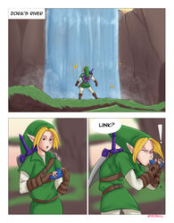 1boy a_riverside_reunion_(comic) afrobull blonde_hair comic instrument link ocarina ocarina_of_time speech_bubble text the_legend_of_zelda rating:Safe score:108 user:justausername