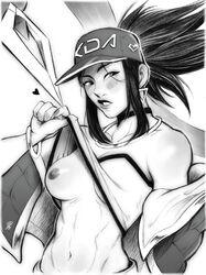 abs akali_jhomen_tethi breasts breasts_out double_daggers female female_focus female_only k/da_akali k/da_series league_of_legends looking_at_viewer nipples shirt shirt_up showing_breasts solo solo_female solo_focus rating:Explicit score:99 user:heartless0