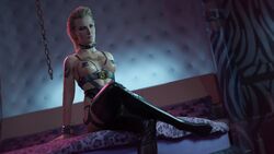 3d blonde_female blonde_hair blonde_hair bluelight breasts breasts_out cybernetics cyberpunk_2077 female female_focus female_human legwear meredith_stout milf nipples_covered nude nude_female stockings rating:Explicit score:45 user:Totti_10