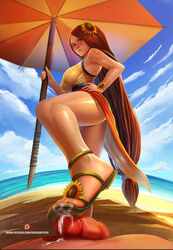 1boy 1girls auburn_hair badcompzero bare_shoulders beach blush censored clothed_female_nude_male cum cum_on_feet feet femdom hair_flower high_heels league_of_legends leona_(league_of_legends) long_hair looking_at_viewer male_pov malesub mosaic_censoring only_one_naked open_toe_shoes penis pool_party_leona pool_party_series pov sandaljob sandals shiny_skin shoejob sunflower umbrella rating:Explicit score:185 user:Lantern