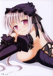  breasts female grey_hair highres large_breasts lingerie long_hair no_title purple_eyes rozen_maiden sasahiro solo suigintou underwear  rating:questionable score:0 user:bot